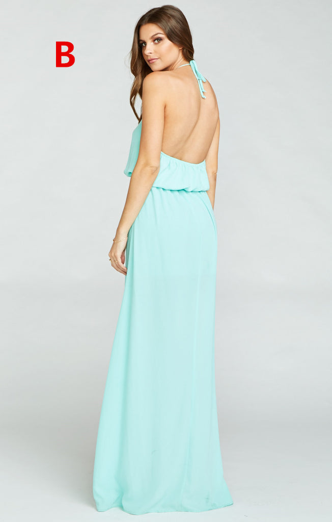 Pretty Young Junior Mint Mismatched Different Styles Side Split Chiffon Cheap Long Bridesmaid Dresses, WG197