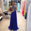 Royal  Blue Beaded Long Evening Prom Dresses, Chiffon Halter Party Prom Dress, Custom Long Prom Dresses, Cheap Formal Prom Dresses, 17046