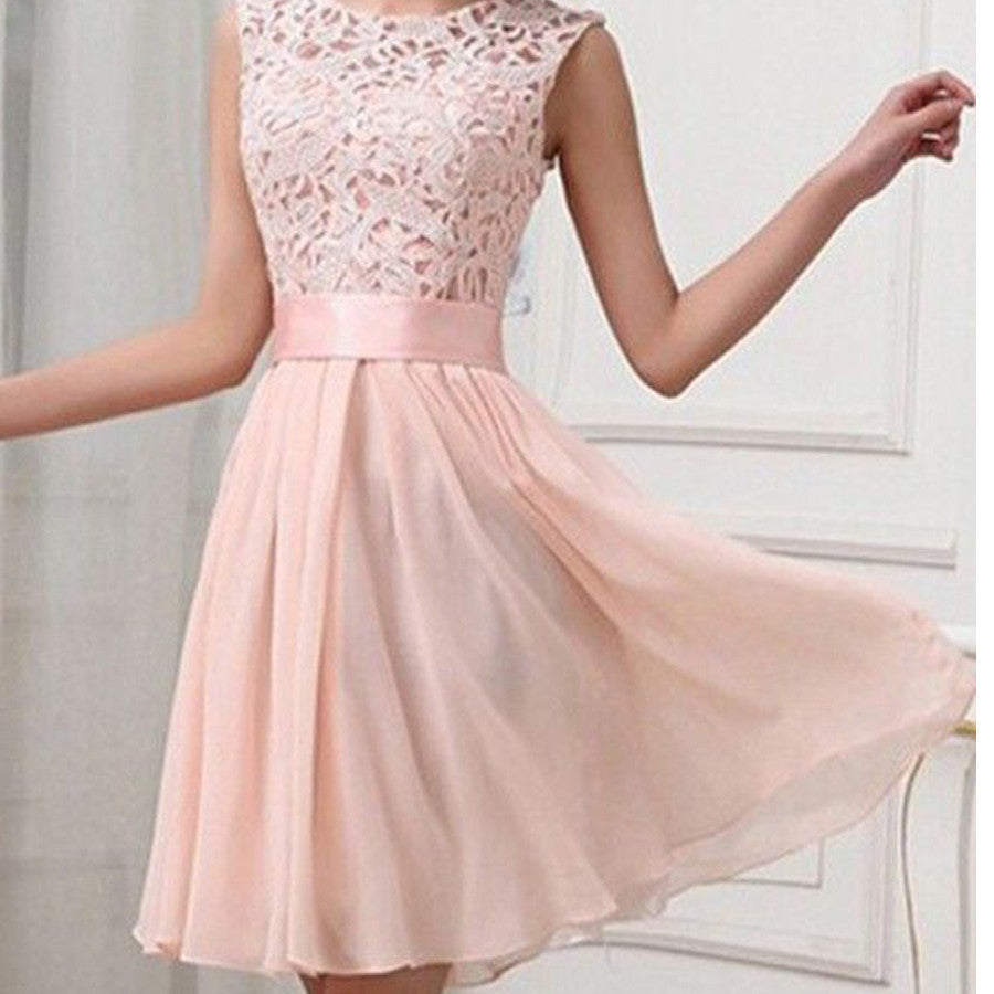 Light pink lace simple chiffon casual teen homecoming prom dress,BD00127