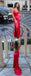 Charming Mermaid Soft Satin V-Neck Prom Dresses, Red Slit Backless Spaghetti Straps Prom Dresses, KX1449