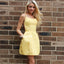 Yellow A-line Cross-Back Satin Homecoming Dress with Pockets, FC1464