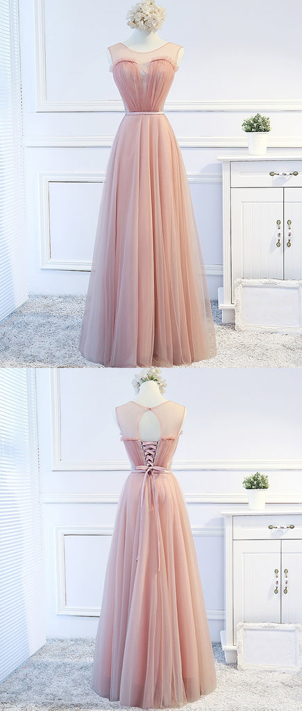 New Arrival Sleeveless Tulle Open-Back A-Line Cheap Bridesmaid Dress, FC1697
