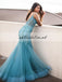 Spaghetti Straps V-Neck Prom Dress, Beaded Sequin Prom Dress, Mermaid Tulle Prom Dress, KX174