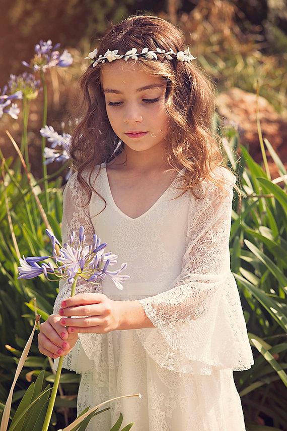 Boho Long Sleeve A-line Lace Flower Girl Dresses, Lovely Little Girl Dresses, FG063