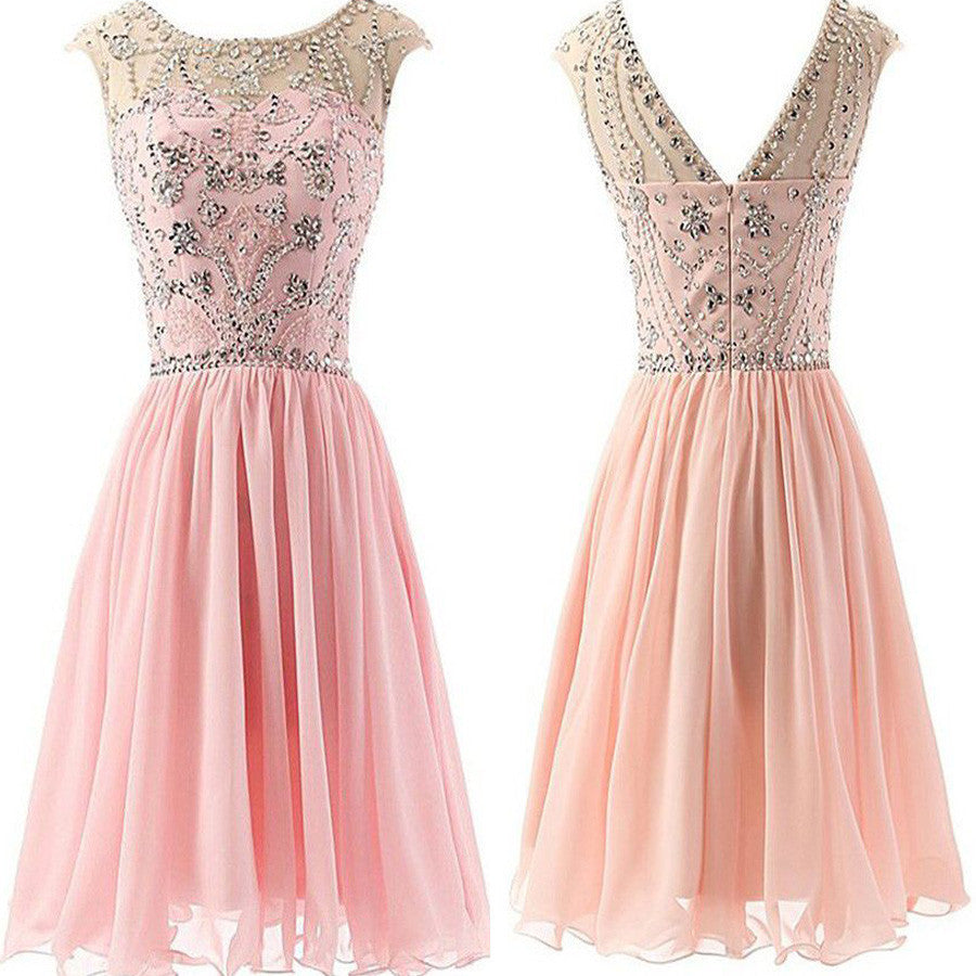 Blush Pink Beaded Chiffon Elegant fashion cute graduation homecoming prom dresses, BD00194