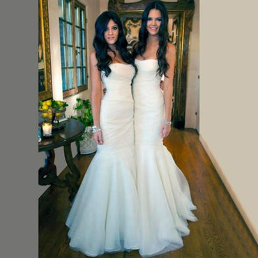 Gorgeous White Tulle Mermaid Long Bridesmaid Dresses for Wedding Party, Cheap Simple Long Wedding Dresses, WG195