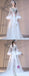 Elegant White Tulle A-Line Prom Dresses, Long Sleeve Applique Round Neckline Prom Dresses, KX198