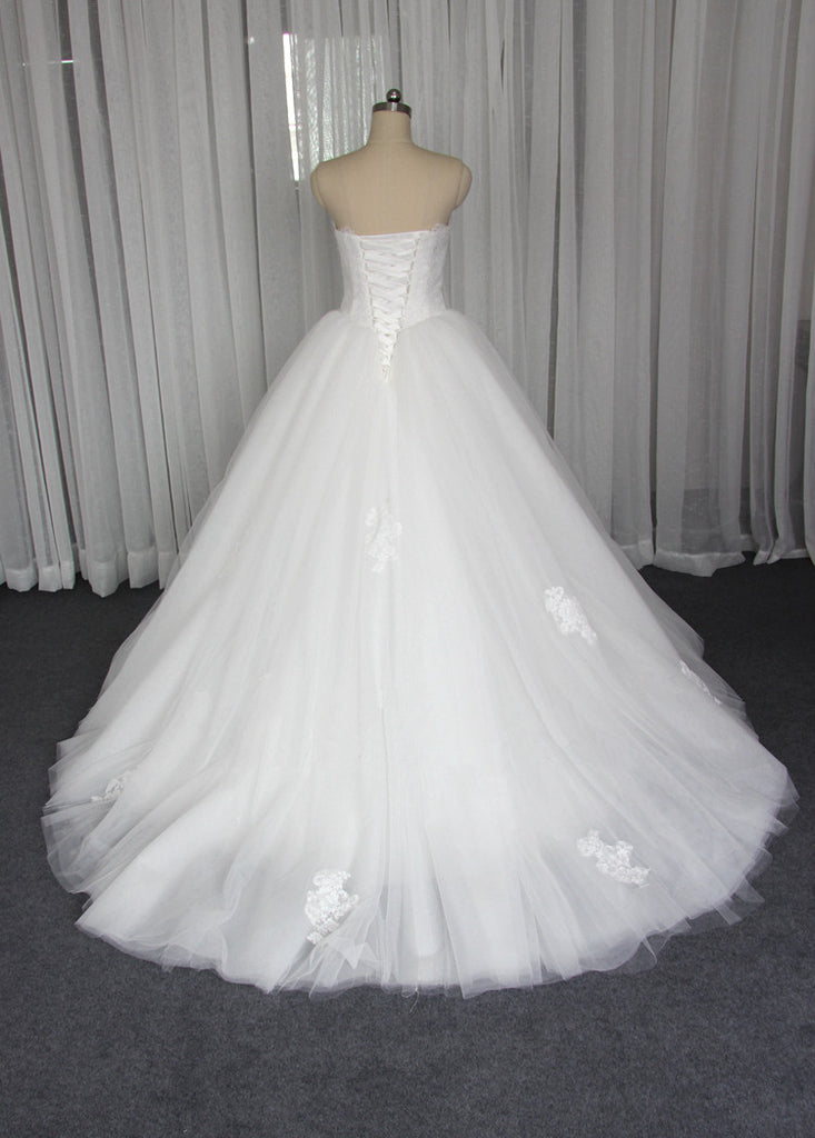 Gorgeous Strapless A line Custom Affordable Lace Wedding Bridal Dresses, WD0093