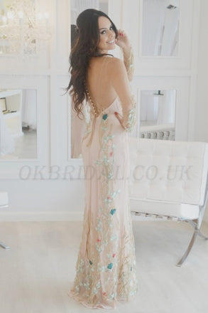 Long Sleeve Prom Dress, Tulle Prom Dress, Cheap Prom Dress, Applique Prom Dress, KX20