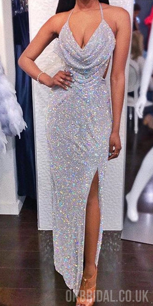Sparkly Mermaid Sexy Backless Slit Sequin Prom Dresses, FC2211