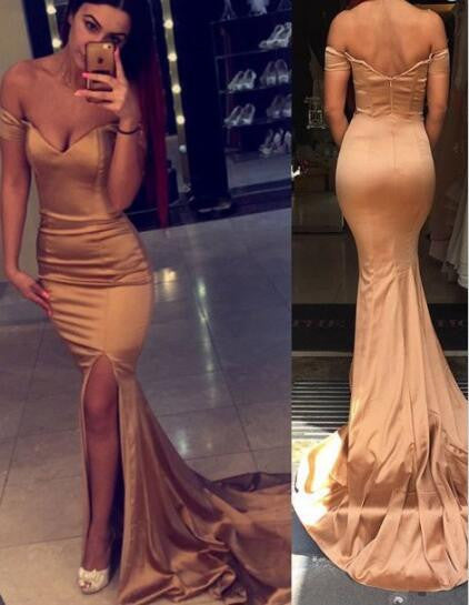 Off Shoulder Simple Mermaid Evening Prom Dresses, Sexy Slit Party Prom Dress, Custom Long Prom Dresses, Cheap Formal Prom Dresses, 17084