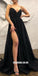 Spaghetti Straps A-line Black Lace Sparkly Long Prom Dresses, FC2315