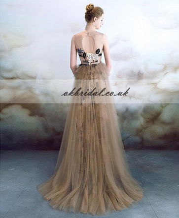 Charming Applique Prom Dress, Tulle Sleeveless Floor-Length Prom Dress, KX274