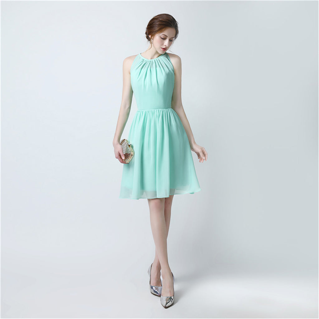 Short Sleeveless Mint Green Bridesmaid Dress, Chiffon Wedding Party Dress, LB0285