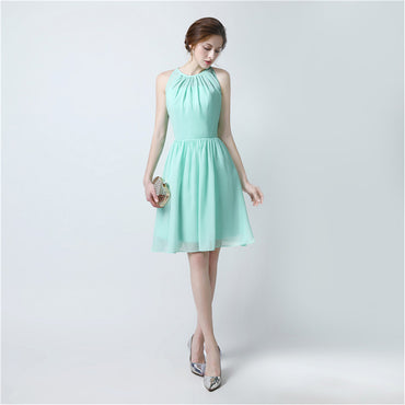 Short Sleeveless Mint Green Bridesmaid Dress, Chiffon Wedding Party Dress, LB0285