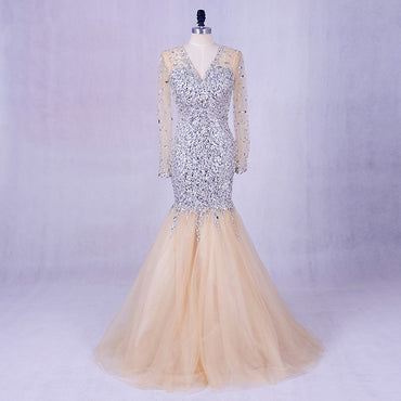 Long Prom Dresses, Long Sleeve Prom Dresses, Mermaid Party Prom Dresses, Tulle Prom Dresses, Beading Prom Dresses, Sequin and Rhinestone Prom Dresses Online, LB0297