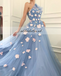 One Shoulder Tulle Prom Dress, Charming A-Line Applique Prom Dress, KX314