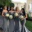 Popular Off Shoulder Grey Bridesmaid Dresses, Lace Mermaid Backless Jersey Bridesmaid Dresses, KX329