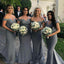 Popular Off Shoulder Grey Bridesmaid Dresses, Lace Mermaid Backless Jersey Bridesmaid Dresses, KX329