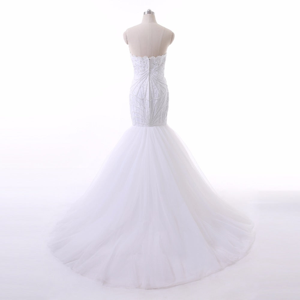 Long Wedding Dress, High Quality Mermaid Wedding Dress, Lace Bridal Dress, Tulle Wedding Dress, Sweet Heart Wedding Dress, Beading Wedding Dress, LB0343
