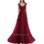 Sexy V-Neck Tulle Prom Dress, A-Line Sleeveless Prom Dress, Applique Beaded Evening Dresses, KX34