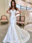 Charming Satin V-neck Backless Mermaid Sleeveless Wedding Dresses, FC3865