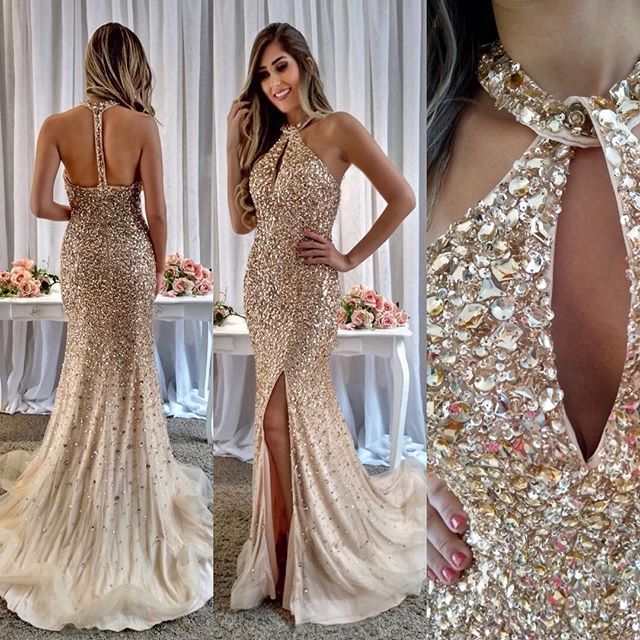 Sexy Beaded Backless Prom Dress, Luxury Tulle Mermaid Prom Dress, KX411