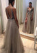 Sexy Backless Beaded Evening Prom Dresses, Long Grey Tulle Party Prom Dress, 2017 Long Prom Dress, Cheap Party Prom Dress, Formal Prom Dress, 17022