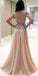 A-Line V-Neck Sleeveless Charming Tulle Side Split Beaded Backless Prom Dresses, 220043
