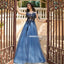 Charming Long Sleeves A-line Tulle Floor-length Applique Prom Dresses, FC4328