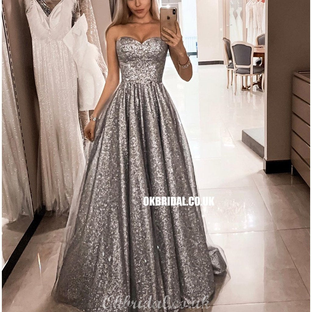 Sparkle Sequin A-line Sweetheart Tulle Gorgeous Prom Dresses, FC4351