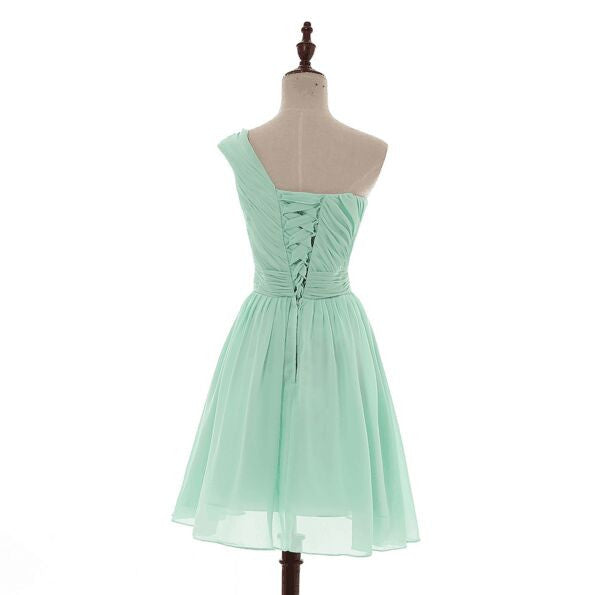 Mismatched Pleated Short Chiffon Bridesmaid Dress Mint Green 2017 Knee Length Wedding Bridesmaid Gowns,220047
