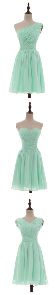 Mismatched Pleated Short Chiffon Bridesmaid Dress Mint Green 2017 Knee Length Wedding Bridesmaid Gowns,220047