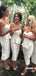 Sweetheart Mermaid White Tea-length Backless Bridesmaid Dress, FC5046