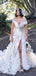 Off Shoulder Tulle Mermaid Unique Applique Slit Wedding Dresses, FC5156