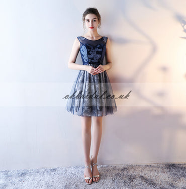 Cheap Sleeveless Homecoming Dress, Tulle Lace Knee-Length Homecoming Dress, KX520