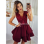 Lace V-Neck Homecoming Dress, Satin Knee-Length Cap Sleeve Sequin Homecoming Dress, KX53