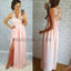 Pink Lace Prom Dress, V-Neck Prom Dress, Sexy Side Split Prom Dress, KX55