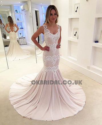 Newest Tulle Mermaid Wedding Dress, Vintage Lace Wedding Dress, KX581