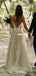 Gorgeous Spaghetti Straps Lace Backless V-neck Beach Wedding Dresses, FC5993