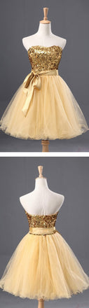 Fashion Gold Sequin Short Cute homecoming prom dresses, CM0029