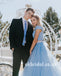 Two Pieces Off Shoulder Prom Dress, Blue A-Line Beaded Prom Dress, KX623