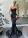 Stunning Black Sweetheart Satin Mermaid Beaded Long Prom Dresses, FC6255