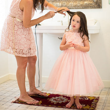 Pink A-Line Tulle Flower Girl Dresses, Popular Applique Little Girl Dresses, FC650