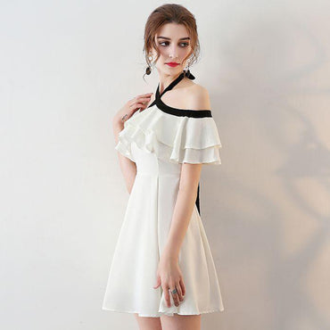 Short Off Shoulder Homecoming Dress, Halter Chiffon Knee-Length Homecoming Dress, LB0695