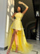 Strapsless A-line Yellow Organza High-low Lace Prom Dresses, FC7016