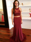 Sexy Mermaid Two Pieces Prom Dress, Sleeveless Open-Back Lace Top Prom Dress, KX735