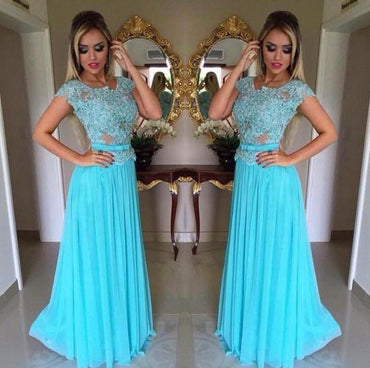 Turquoise Cap Sleeve  Evening Prom Dresses, Sexy See Through Party Prom Dress, Custom Long Prom Dress, Cheap Party Prom Dress, Formal Prom Dress, 17029