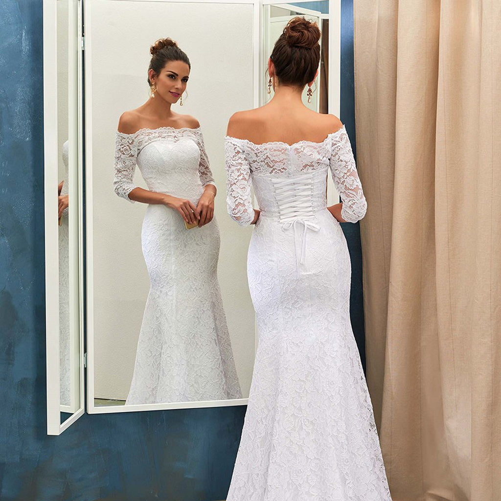 Long Wedding Dress, Gorgeous Wedding Dress, Off Shoulder Wedding Dress, Lace Bridal Dress, Mermaid Wedding Dress, Custom Made Wedding Dress, LB0744