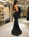 Black Charming Jersey Prom Dresses, Backless Mermaid Beaded Prom Dresses, KX768